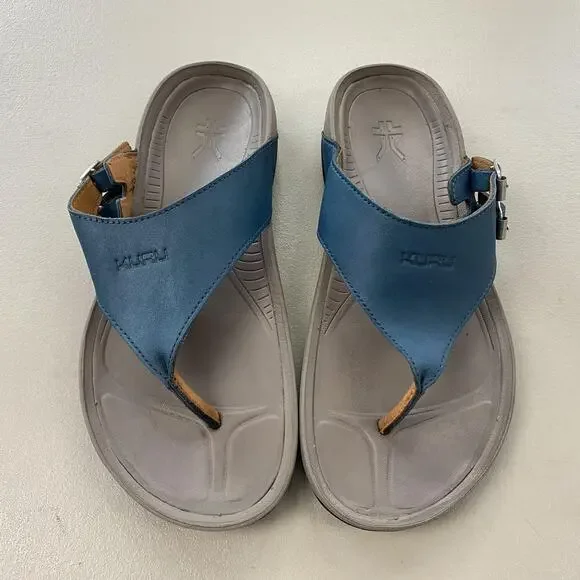 KURU Suomi Sandals Womens 9 Blue Leather Thong Buckle Comfort Arch Support Shoes - Picture 3 of 13